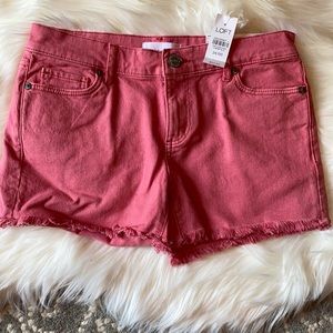 LOFT Peach Fringe Jean Shorts